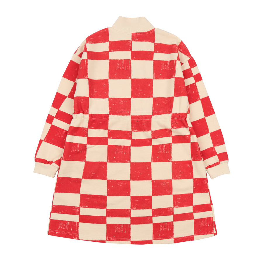 Half-Zip Checkerboard Dress in Red by Jelly Mallow